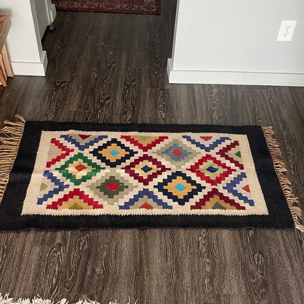Vintage Hand Woven Wool Accent Rug